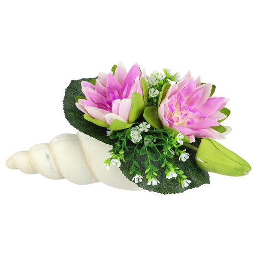 4019844823979 - Kunstblume IGEA Lotus in Muschel-Topf lila (lavender) B34cm H17cm L20cm Polyester Kunstpflanzen Künstliche Seerosen-Arrangement in Muschel - Wasserlilien mit Blüten