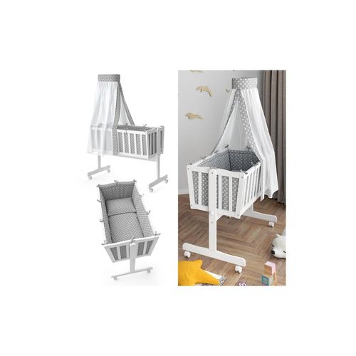 4251421937666 - VITALISPA Wiege NOAH Schaukelwiege Babywiege Holz Weiß Grau Bett Set Buche 4251421937666 - VITALISPA Wiege NOAH Schaukelwiege Babywiege Holz Weiß Grau Bett Set Buche
