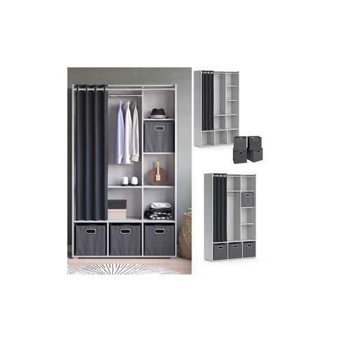 4066731329854 - Kleiderschrank Schlafzimmerschrank Garderobe Luigi Hellgrau Faltbox 106 x 178 cm modern Schrankregal Organizer Vorhang Kleiderstange Fächer Aufbewahrung Ablage