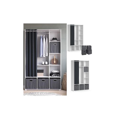 4066731329861 - Kleiderschrank Schlafzimmerschrank Garderobe Luigi Weiß Faltbox 106 x 178 cm modern Schrankregal Organizer Vorhang Kleiderstange Fächer Aufbewahrung Ablage