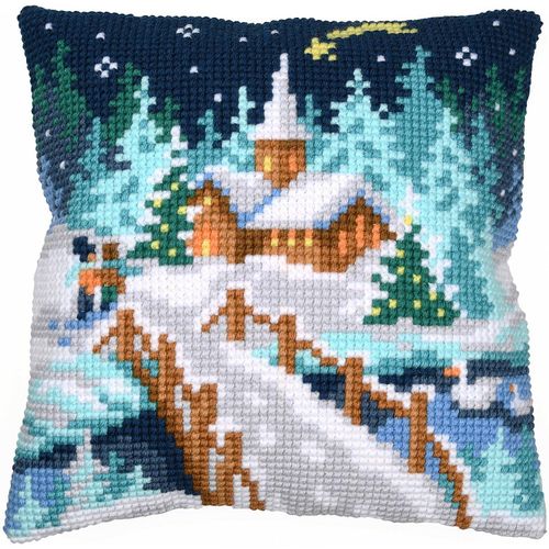 5413480656196 - Kreuzstichkissen Winterdorf bei Nacht 5413480656196 - Kreuzstichkissen Winterdorf bei Nacht