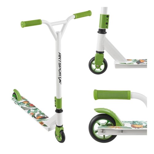 4260565526377 - Stunt Scooter Hawaiana - Trick Roller für Kinder & Jugendliche - Tretroller Weiß Grün