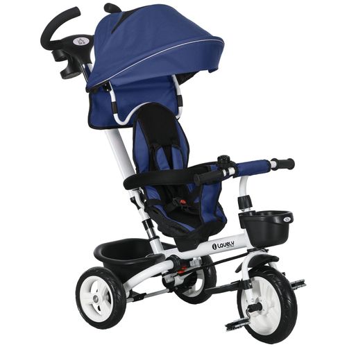 4255633566621 - 6 in 1 Dreirad mit Schubstange Kinderdreirad mit Sicherheitsgurt Blau