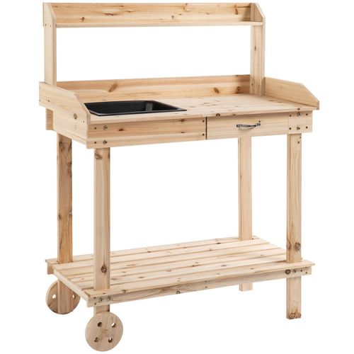 4251774978811 - Gärtnertisch mit Waschbecken und Rollen 92 x 45 x 119 cm (BxTxH) Pflanztisch Blumentisch Gartentisch Arbeitstisch