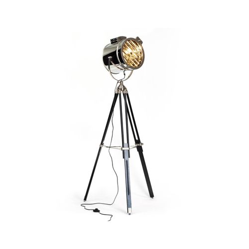 4004353191206 - Lampe Cine Standleuchte dreibeinig schwarz chrom 1x A60 E27 60W gf Normallampen n ent Mit Fußschalter Kopf schwenkbar - schwarz - Brilliant