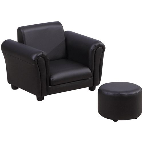 4251774989893 - Kindersessel mit Fußhocker 54L x 42B x 41H cm Sessel Kindersessel Kinder Fußhocker schwarz Minisofa Fußablage