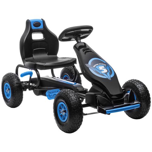 4255633517128 - Gokart Kinderfahrzeug mit verstellbarem Sitz Tretfahrzeug mit Gummireifen Pedal und Handbremse Kettcar für 5-12 Jahre Kinder Outdoor Blau