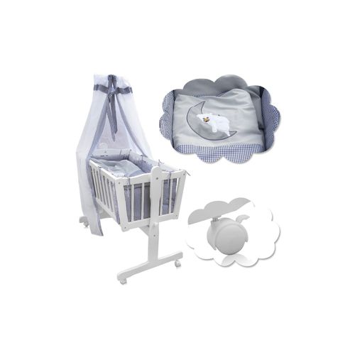 4260423420274 - Baby Wiege Kinder Bett Stubenwagen Beistellbett + 9 tlg Zubehör Weiß Grau 4260423420274 - Baby Wiege Kinder Bett Stubenwagen Beistellbett + 9 tlg Zubehör Weiß Grau