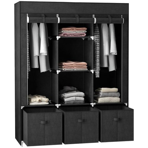 4255633547705 - Stoffschrank Faltbarer Kleiderschrank mit Kleiderstangen & Schubladen Faltschrank mit Reißverschluss Stoffschrank für Schlafzimmer Schwarz 125 x 4255633547705 - Stoffschrank Faltbarer Kleiderschrank mit Kleiderstangen & Schubladen Faltschrank mit Reißverschluss Stoffschrank für Schlafzimmer Schwarz 125 x