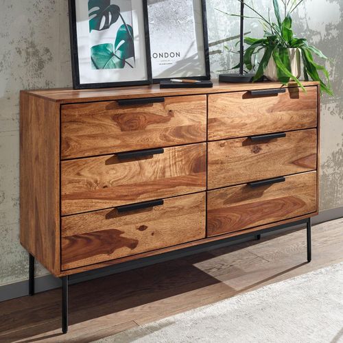 4251757710780 - Finebuy - Kommode 117x80x42 cm Sheesham Massivholz   Metall Schubladenkommode Industrial Sideboard Kommodenschrank Holz Modern Standschrank