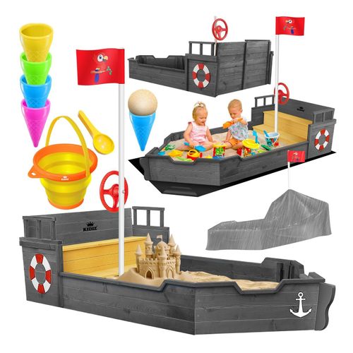 4260751941724 - KIDIZ® Sandkasten Ahoi - Piratenschiff Boot Segelschiff aus Holz Inkl Abdeckung Bodenplane Sitzbank Flaggenmast Sandspielzeug Große Kinder Sandkiste für den Garten Outdoor Sandbox 4260751941724 - KIDIZ® Sandkasten Ahoi - Piratenschiff Boot Segelschiff aus Holz Inkl Abdeckung Bodenplane Sitzbank Flaggenmast Sandspielzeug Große Kinder Sandkiste für den Garten Outdoor Sandbox