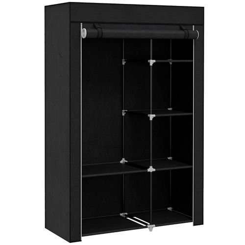 4255633535818 - Kleiderschrank Stoffschrank mit Kleiderstange 6 Fächern Faltbare Garderobe in Vlies-Optik Faltschrank für Schlafzimmer Flur Schwarz 103 x 43 x 4255633535818 - Kleiderschrank Stoffschrank mit Kleiderstange 6 Fächern Faltbare Garderobe in Vlies-Optik Faltschrank für Schlafzimmer Flur Schwarz 103 x 43 x