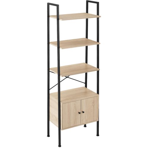 4061173242846 - tectake® Leiterregal Industrial Style mit 4 Ebenen und 2 Schrankfächern mit Magnettüren inklusive Kippschutz 575 x 34 x 173 cm