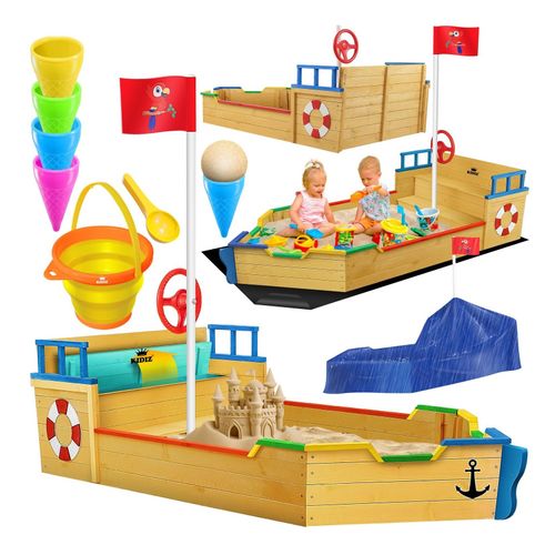 4260663286821 - KIDIZ® Sandkasten Ahoi - Piratenschiff Boot Segelschiff aus Holz Inkl Abdeckung Bodenplane Sitzbank Flaggenmast Sandspielzeug Große Kinder Sandkiste für den Garten Outdoor Sandbox 4260663286821 - KIDIZ® Sandkasten Ahoi - Piratenschiff Boot Segelschiff aus Holz Inkl Abdeckung Bodenplane Sitzbank Flaggenmast Sandspielzeug Große Kinder Sandkiste für den Garten Outdoor Sandbox