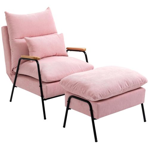 4255633503381 - Polstersessel mit Kissen und Fußhocker rosa 68L x 915B x 88H cm ohrensessel mit ottomane relaxsessel fernsehsessel tv-sessel