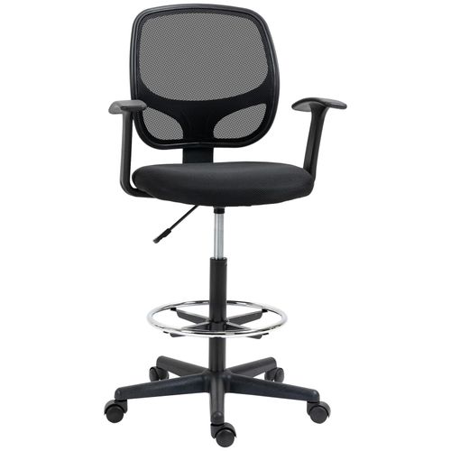4251774966580 - Bürostuhl mit Fußring schwarz 60L x 56B x 132H cm schreibtischstuhl drehstuhl bürostuhl bürohocker höhenverstellbar