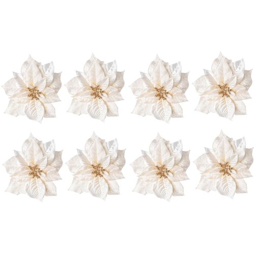 4064118885085 - Weihnachtsbaumklammer CREATIV DECO Weihnachtsdeko Christbaumschmuck Weihnachtsbaumschmuck weiß Weihnachtsbaumschmuck Weihnachtsstern-Blüte mit Clip zum Befestigen Ø ca 17 cm