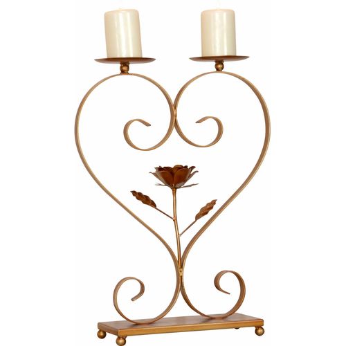 4046884053776 - Kerzenständer HOME AFFAIRE gold (goldfarben) H41cm Ø65cm Metall Kerzenhalter Kerzenhalter für zwei Stumpenkerzen aus Metall Höhe ca 41 cm