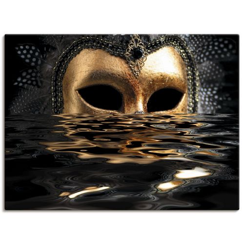4059745835596 - Wandbild ARTLAND Venezianische Maske mit Blattgold Bilder Gr B H 80 cm x 60 cm Leinwandbild Karneval Querformat 1 St goldfarben Bild Poster Bilder als Alubild Leinwandbild Wandaufkleber oder in versch Größen