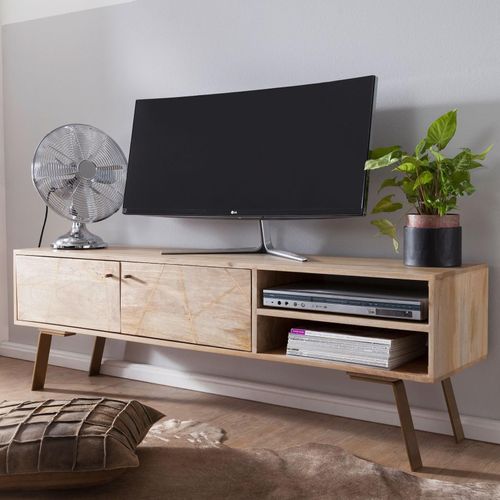 4250950286580 - Finebuy - HiFi Lowboard sikar Mango Massivholz tv Kommode 145x47x35 cm Fernsehschrank mit 2 Türen Fernsehtisch Ablagefach Fernsehkommode tv Möbel