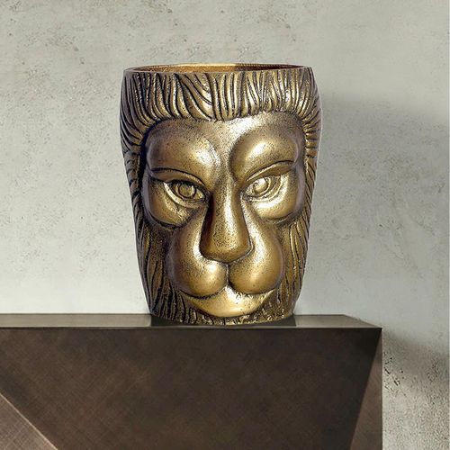 4251757727672 - Vase Blumenvase Löwenkopf 21 cm Aluminium Gold Tischvase Wohndeko Rund 4251757727672 - Vase Blumenvase Löwenkopf 21 cm Aluminium Gold Tischvase Wohndeko Rund