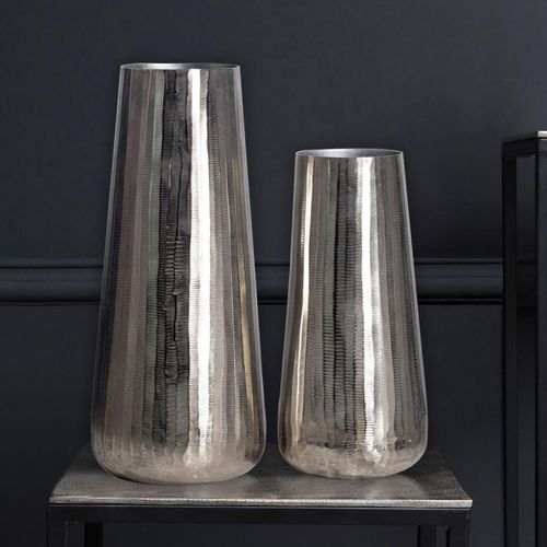 4251757727856 - Vase 2er Set Blumenvase Aluminium Silber Wohndeko Tischvase Modern Rund