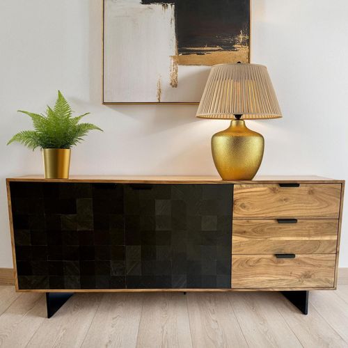 4251757728624 - Sideboard 175 cm Massivholz Steinoptik Kommode Anrichte Türen Schubladen