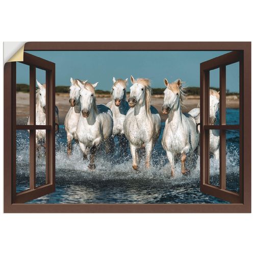 4057738352136 - Wandbild ARTLAND Fensterblick Pferde am Strand Bilder Gr B H 130 cm x 90 cm Wandaufkleber - Vinyl Haustiere Querformat 1 St braun Bild Leinwandbild Kunstdrucke Bilder als Alubild Leinwandbild Wandaufkleber oder Poster in versch Größen