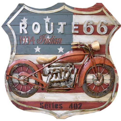 4059865696893 - Metallbild Mottorad Bild Metall Deko Vintage 3D Route 66 Wandbild Wohnzimmer Bar