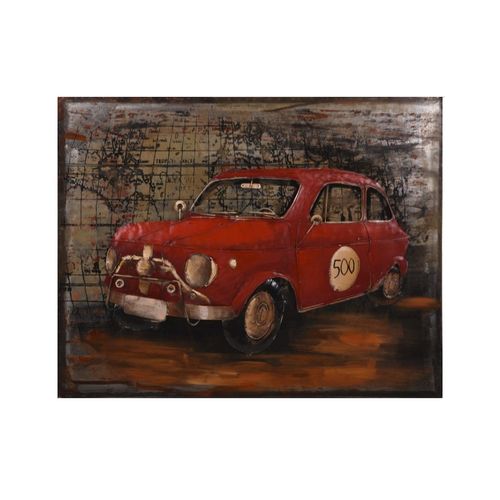 4059865632648 - 3D Metallbild rotes Auto Metall Wandbild Retro Vintage Bild Bar Küche Wohnzimmer