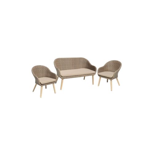 4059865307102 - 3tlg Garten Sofa Stuhl Set Kissen Lounge Sitzgruppe Möbel Akazie Rattan Optik 4059865307102 - 3tlg Garten Sofa Stuhl Set Kissen Lounge Sitzgruppe Möbel Akazie Rattan Optik