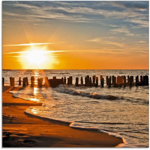 4058661625052 - Glasbild ARTLAND Schöner Sonnenuntergang am Strand Bilder Gr B H 20 cm x 20 cm Strand 1 St orange Glasbilder Bilder in verschiedenen Größen