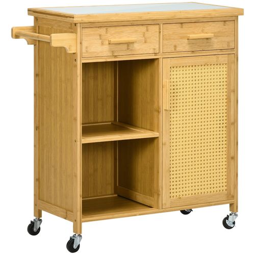 4255633527837 - Küchenwagen mit Schublade Schrank offenem Ebenen Servierwagen Aufbewahrungswagen mit Handtuchhalter Glastischplatte Bambus Natur 84 x 36 x 85 4255633527837 - Küchenwagen mit Schublade Schrank offenem Ebenen Servierwagen Aufbewahrungswagen mit Handtuchhalter Glastischplatte Bambus Natur 84 x 36 x 85
