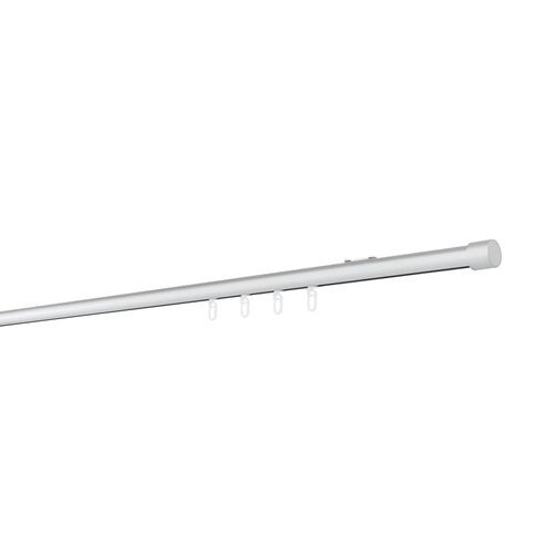 4066866202091 - Ondeco - Gardinenstange auf Maß Innenlauf 20mm Cap 1-lauf Vorhangstange Wandträger 04cm Stilgarnitur mit Gleiter für Vorhänge - Alu-Silber - 200cm