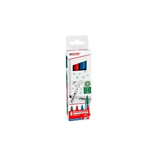 4057305072337 - Whiteboardmarker Edding 361 Rundspitze Strichstärke 1 mm trocken abwischbar mit Kappe und Clip nachfüllbar farbsortiertes 4er-Set