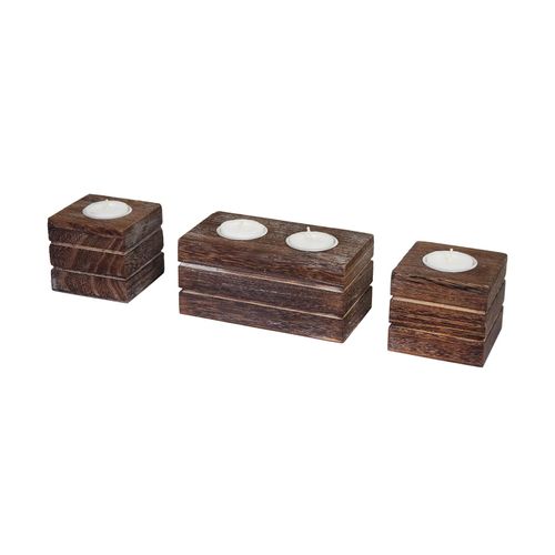 4057651092164 - 2-1-1 Set Teelichtständer Tolve Teelichthalter Shabby-Look Vintage ~ braun