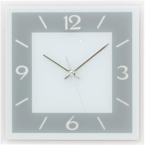 4037445154889 - Wanduhr AMS W9573 silber (silberfarben) Wanduhren B H L 30cm x 3cm x 30cm QuarzuhrGlasWohnzimmerEsszimmerKücheArbeitszimmerBüro Flur