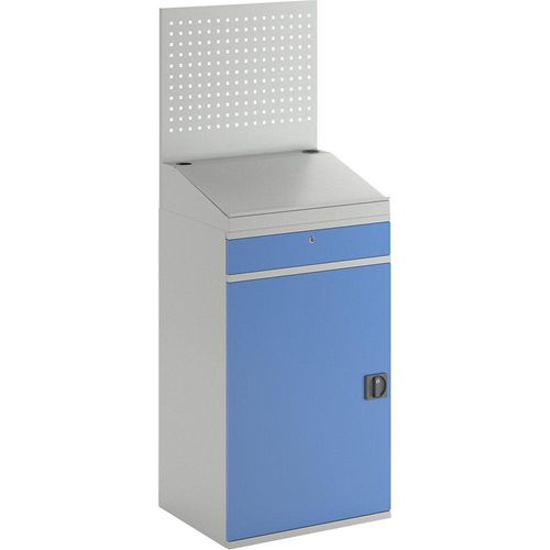 4061753033376 - eurokraft pro Computer-Arbeitsstation Stahlblech HxB 1770 x 650 mm mit Lochwand und Pultaufsatz Türfarbe Lichtblau