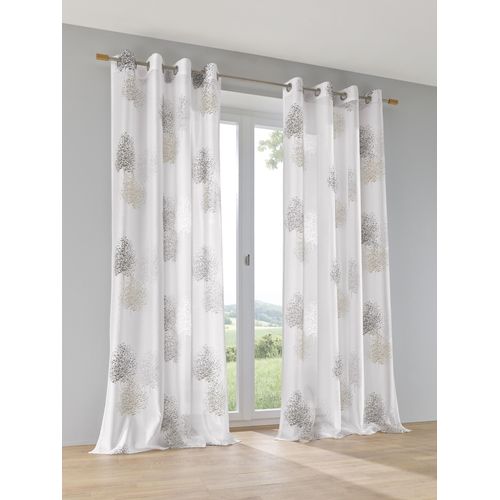 4016478003548 - Vorhang KUTTI Belinda Gardinen Gr 145 cm Ösen 135 cm grau (taupe grau) Ösen Gardine Gardine halbtransparent Ausbrenner bedruckt Viskose-Polyester