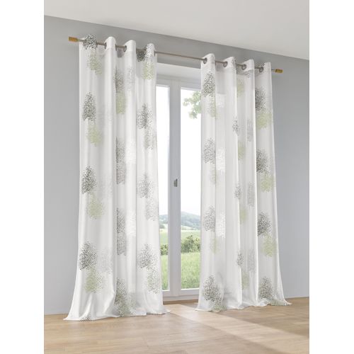 4016478080273 - Vorhang KUTTI Belinda Gr 4 grün (weiß grün) B135cm H245cm Ausbrenner Polyester Viskose Gardinen Gardine halbtransparent Ausbrenner bedruckt Viskose-Polyester