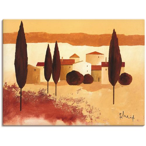 4055327818209 - Wandbild ARTLAND Kleines Mediterranes Dorf Bilder Gr B H 120 cm x 90 cm Leinwandbild Wiesen & Bäume 1 St orange Bild Kunstdruck Kunstdrucke Bilder als Leinwandbild Wandaufkleber oder Poster in versch Größen
