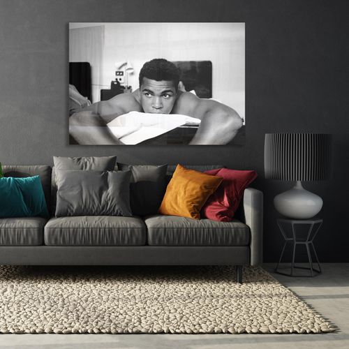 4067437105667 - Acrylglasbild QUEENCE Ali Bilder Gr B H T 90 cm x 60 cm x 04 cm Schwarz-Weiß-Mann-Stars Querformat grau Acrylglasbilder Muhammad Ali Fine Art-Print in Galeriequalität