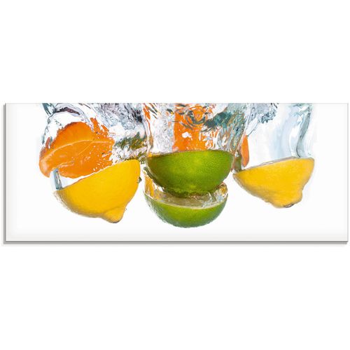 4062144103081 - Glasbild ARTLAND Zitrusfrüchte fallen in klares Wasser Bilder Gr B H 125 cm x 50 cm Glasbild Lebensmittel 1 St bunt Glasbilder in verschiedenen Größen