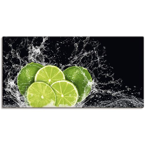 4062144593509 - Wandbild ARTLAND Limone mit Spritzwasser Bilder Gr B H 150 cm x 75 cm Leinwandbild Obst Bilder Querformat 1 St grün Kunstdrucke als Alubild Leinwandbild Wandaufkleber oder Poster in versch Größen