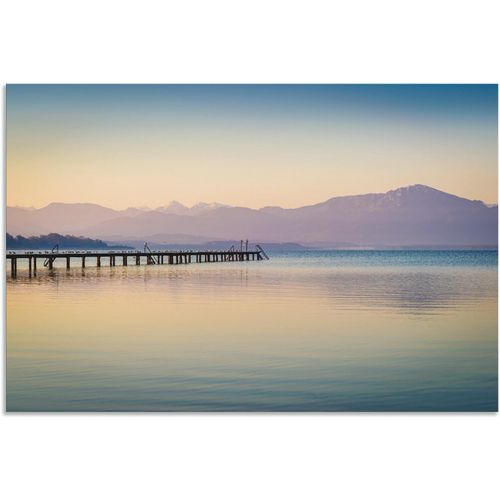 4062144665770 - Wandbild ARTLAND Morgen am Chiemsee Bilder Gr B H 120 cm x 80 cm Alu-Dibond-Druck Seebilder Querformat 1 St gelb Kunstdrucke als Alubild Leinwandbild Wandaufkleber oder Poster in versch Größen