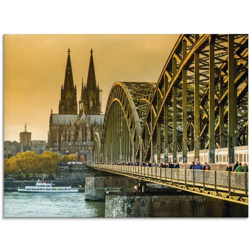 4058661732224 - Glasbild ARTLAND Kölner Dom mit Hohenzollernbrücke Bilder Gr B H 80 cm x 60 cm Glasbild Deutschland Querformat 1 St braun Bild Glasbild Glasbilder Bilder in verschiedenen Größen