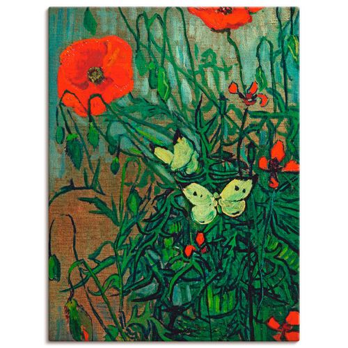 4057738018124 - Wandbild ARTLAND Schmetterlinge auf Mohnblüten Bilder Gr B H 90 cm x 120 cm Leinwandbild Blumen Hochformat 1 St grün Bild Poster Bilder als Leinwandbild Wandaufkleber oder in versch Größen