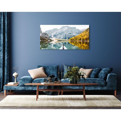 4047809882518 - Acrylglasbild QUEENCE Echo Bilder Gr B H 90 cm x 60 cm Acrylglasbild Landschaft Querformat 1 St blau (blau gelb) Acrylglasbilder