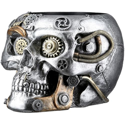 4063387587218 - Übertopf GILDE Übertopf Totenschädel Steampunk Skull planter silberfarben H 14 cm silber (silberfarben) B175cm H14cm T23cm Pflanzgefäße