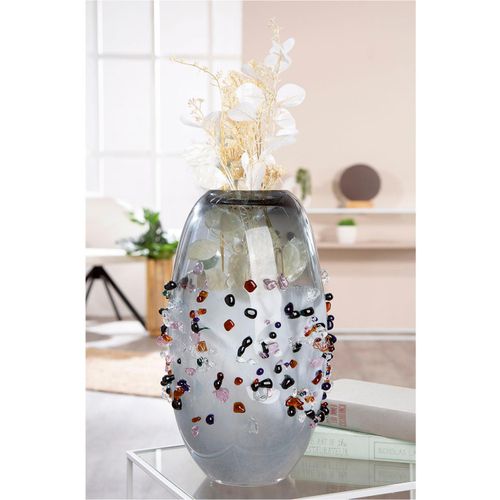 4063387470015 - Tischvase CASABLANCA BY GILDE Vase Stones schwarz transparent schwarz B28cm H40cm T23cm Glas Vasen